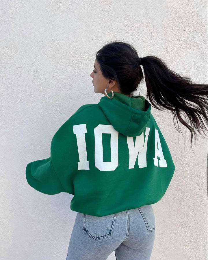 Damen Oversized Cropped Hoodie mit großem Lettering, Kapuze und relaxed Fit Drune
