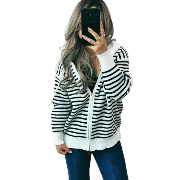 Damen lässiger Hoodie mit gestreifter Struktur und praktischen Taschen Drune