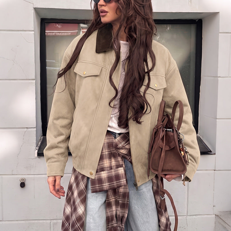 Damen Elegante Suede Jacke Drune