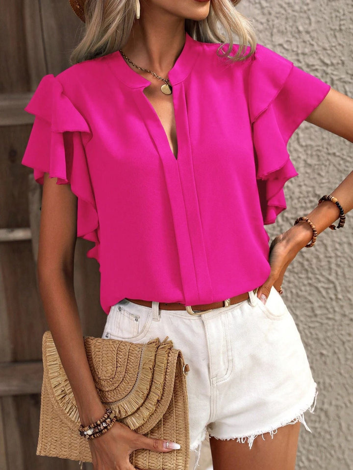 Damen elegante Bluse mit voluminösen Rüschen Drune