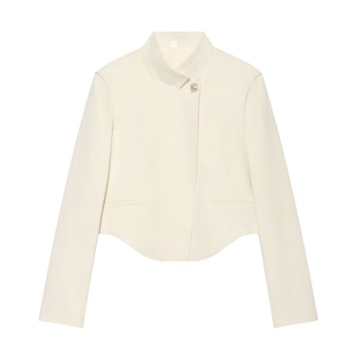 Damen Kurzer taillierter Blazer mit Stehkragen, asymmetrischer Knopfleiste und geschwungenem Saum Drune