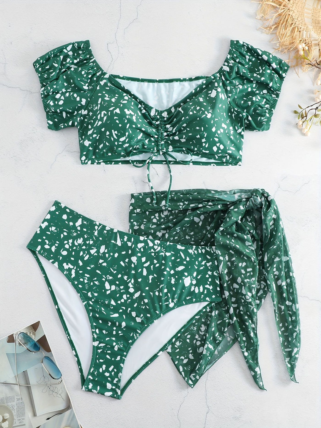 Damen Crop-Bikini Oberteil mit Rüschendetails und passendem Unterteil Drune