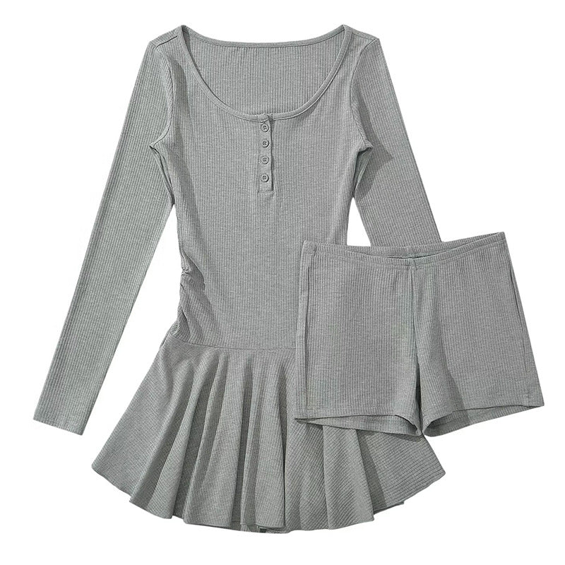 Damen Langarm Kleid mit fließendem Rock Drune