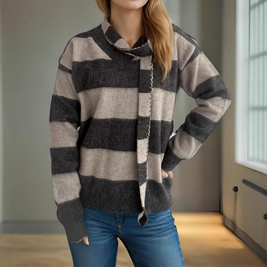 Damen lässiger Strickpullover mit besonderen Schlaufenakzenten Drune