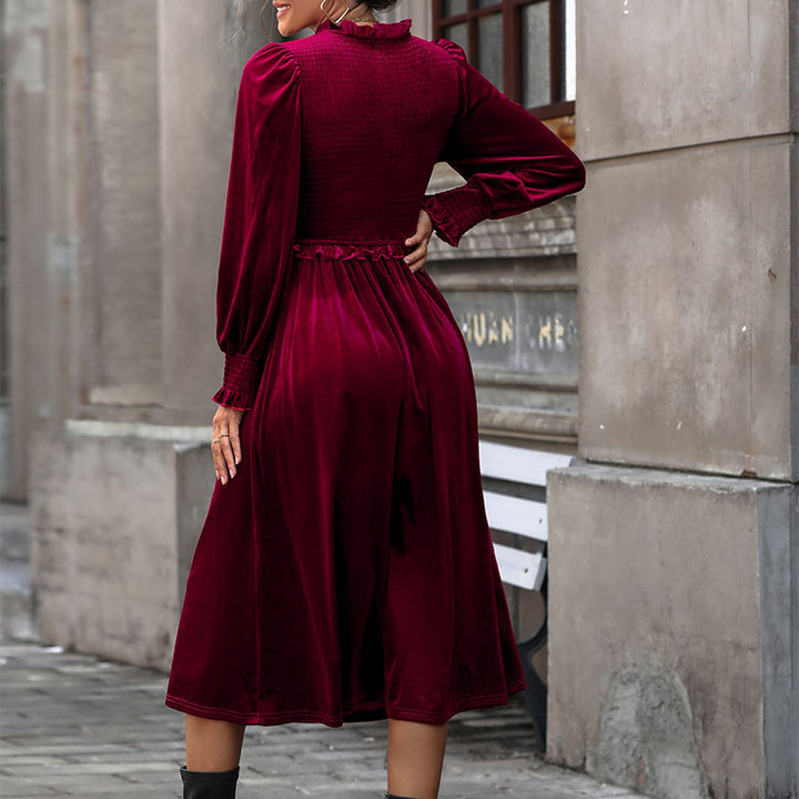 Damen Midikleid mit Rüschendetails und V-Ausschnitt Drune
