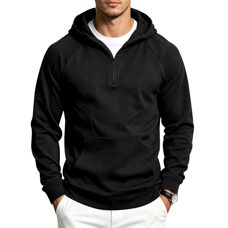 Herren Kapuzenpullover mit halbem Reißverschluss, sportlich-slim Fit und Kängurutasche Drune