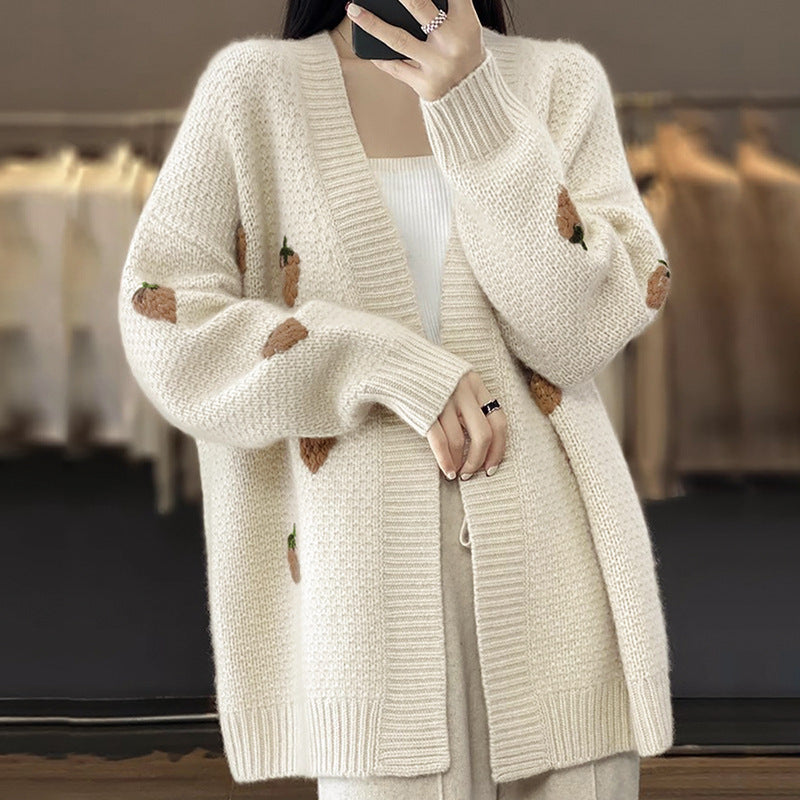 Damen Strickjacke mit fröhlichem Erdbeermuster Drune
