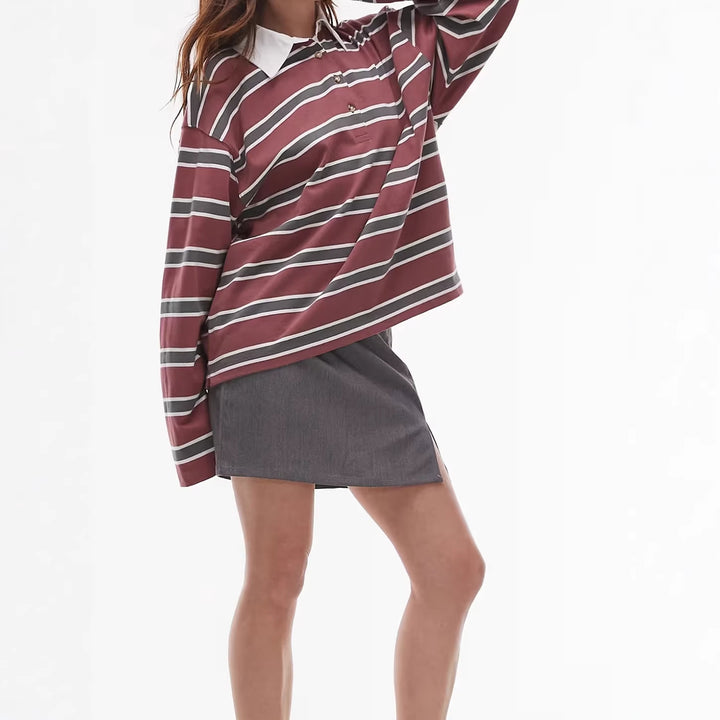 Damen Lässiger gestreifter Shirt mit Polokragen