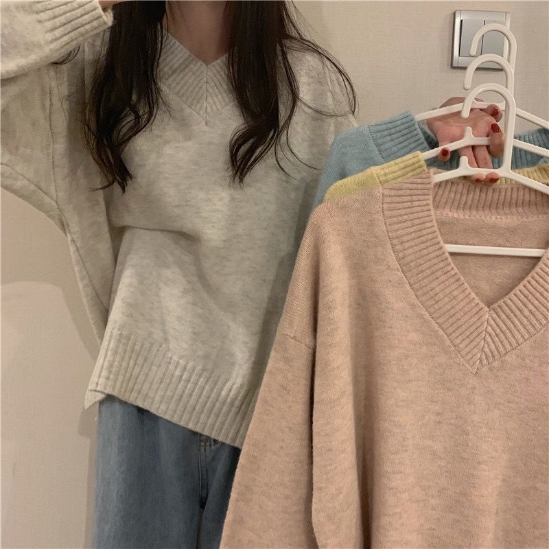 Damen weicher V-Ausschnitt Pullover aus hochwertiger Wolle Drune