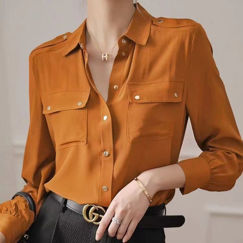 Damen Schicke Bluse mit praktischen Brusttaschen Drune