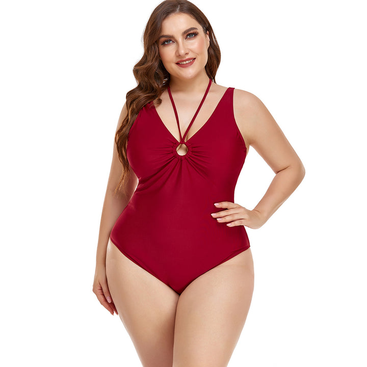Damen Eleganter Hochgeschnittener Einteiler Badeanzug mit modischem Ringdetail Drune