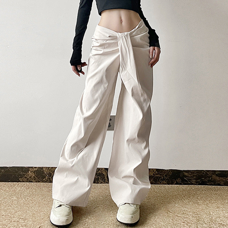 Damen hochtaillierte Palazzohose mit Drapé-Detail und weitem Bein Drune