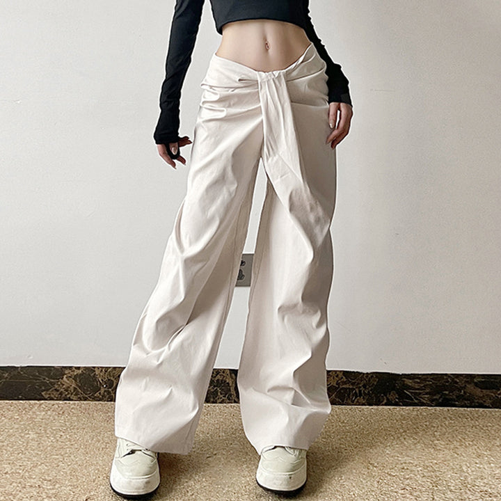 Damen hochtaillierte Palazzohose mit Drapé-Detail und weitem Bein Drune