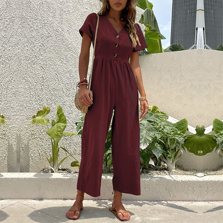 Damen Jumpsuit mit Knopfdetails und weiten Beinen Drune