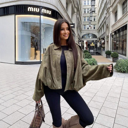 Damen Modische Oversized Jacke Drune