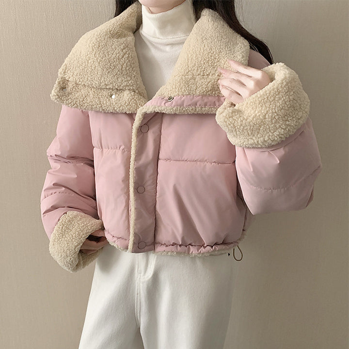Damen nan kurze wattierte Jacke mit hochschließendem Schalkragen und Teddybündchen Drune