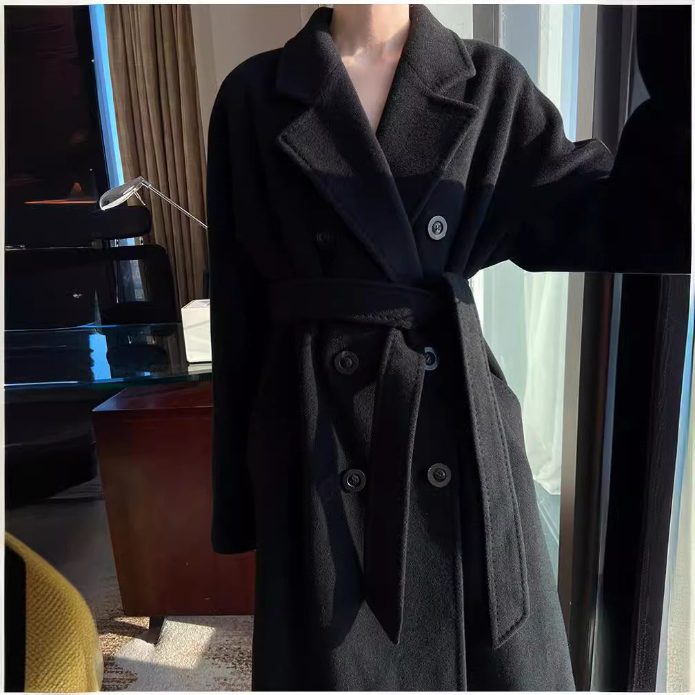 Damen Eleganter Doppeltbreasted Wollmantel Drune