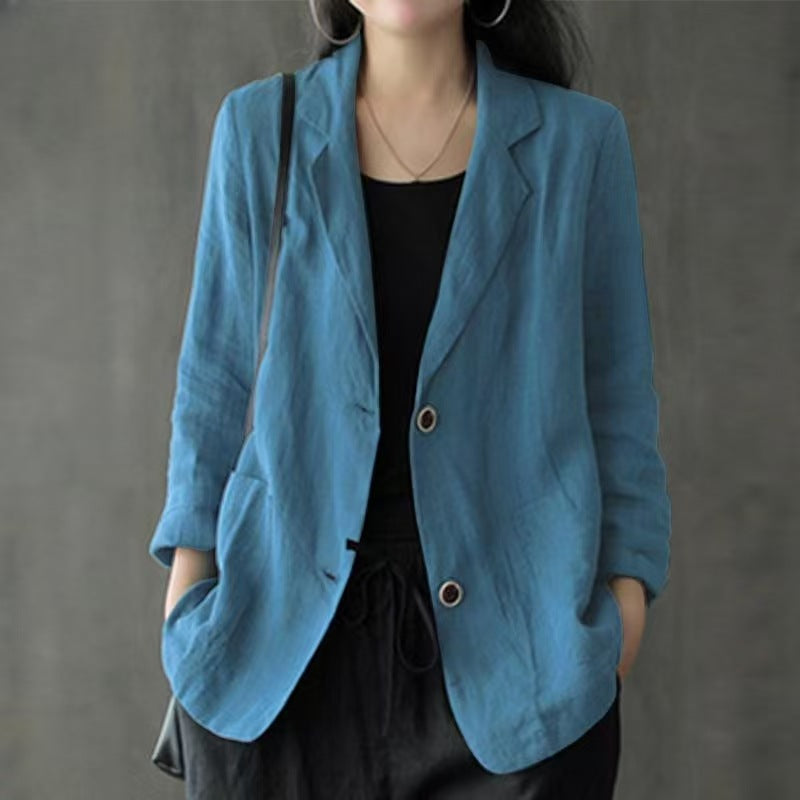 Damen Leinenblazer im lässigen Stil mit lockerer Passform und aufgesetzten Taschen Drune