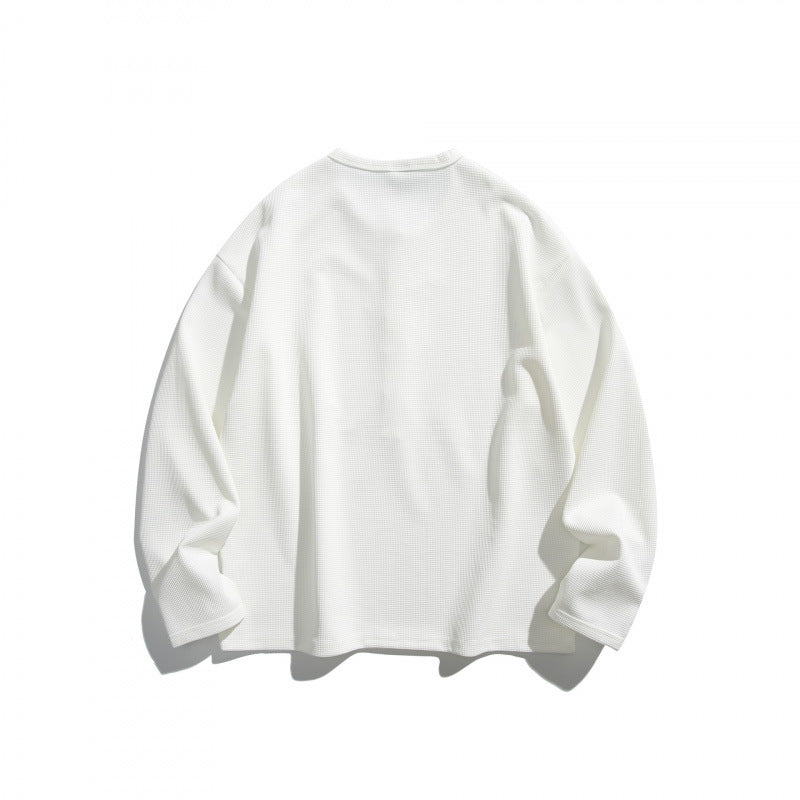 Unisex Waffelstruktur-Henleyshirt mit Knopfleiste und Oversize-Schnitt Drune