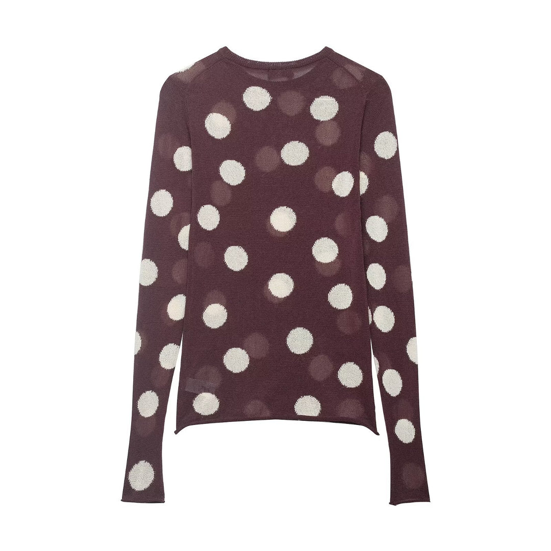 Damen Leichter Polka-Dot Feinstrickpullover mit Rundhals und Relaxed-Schnitt Drune