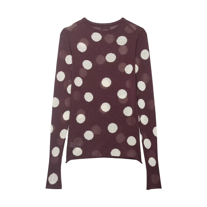 Damen Leichter Polka-Dot Feinstrickpullover mit Rundhals und Relaxed-Schnitt Drune