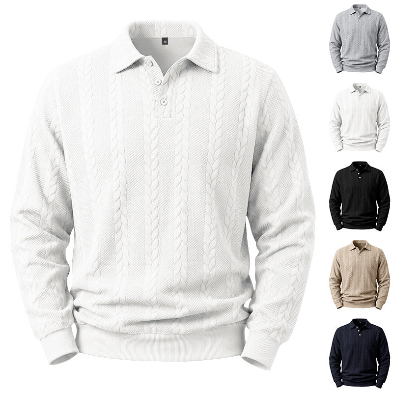 Herren Gestricktes Polo-Sweatshirt mit Zopfstrickmuster und Knopfleiste Drune
