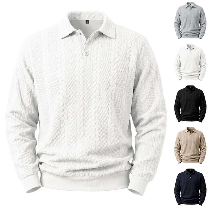 Herren Gestricktes Polo-Sweatshirt mit Zopfstrickmuster und Knopfleiste Drune