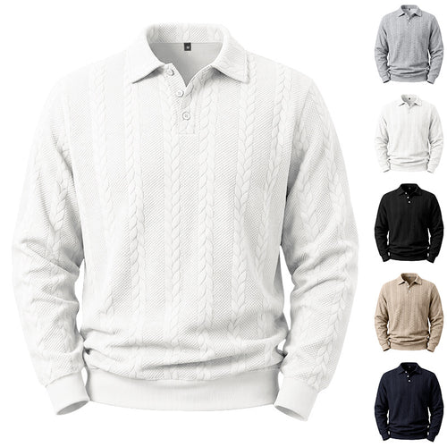 Herren Gestricktes Polo-Sweatshirt mit Zopfstrickmuster und Knopfleiste Drune