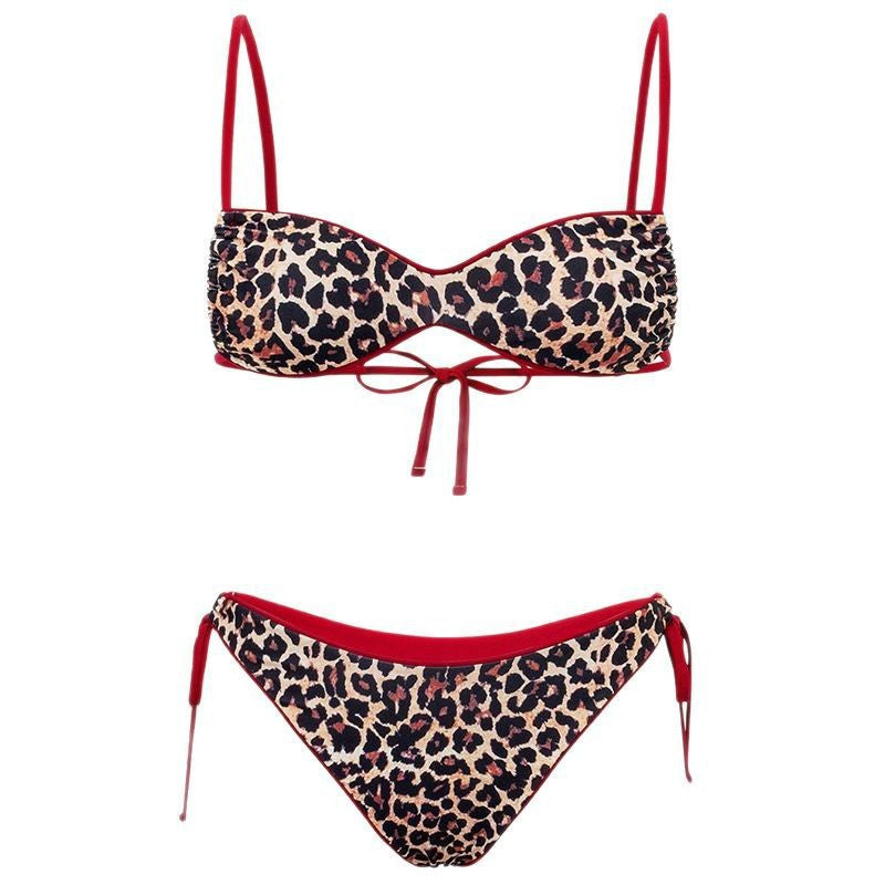 Damen Triangel-Bikini mit verspieltem Leopardenmuster und verstellbaren Bändern Drune