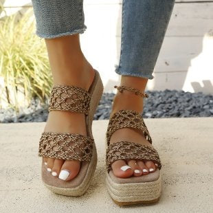 Damen Komfortable und geflochtene Wedge-Sandalen Drune
