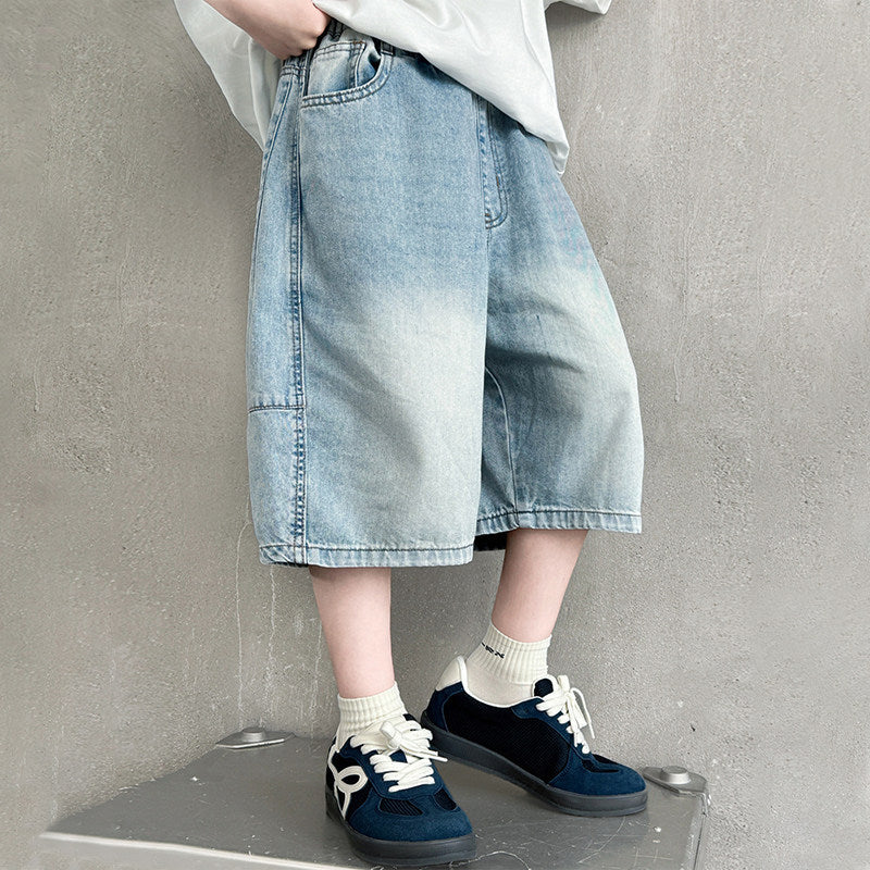 Jungen lässige Denim-Bermudas mit multifunktionalen Taschen Drune