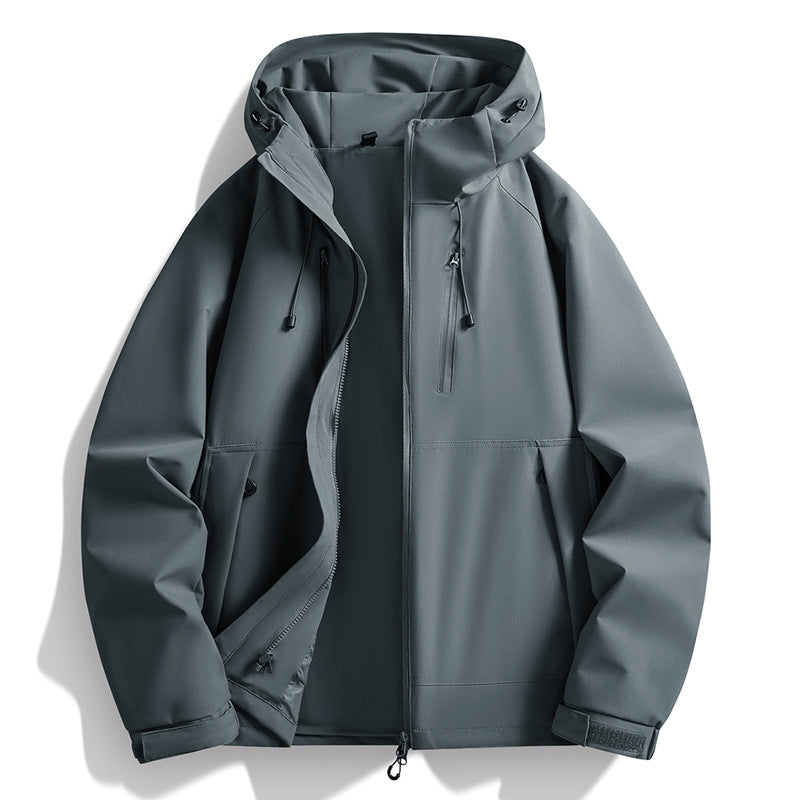 Herren Softshelljacke mit Kapuze, winddichter Außenlage, verstellbarem Saum & Reißverschluss-Taschen Drune