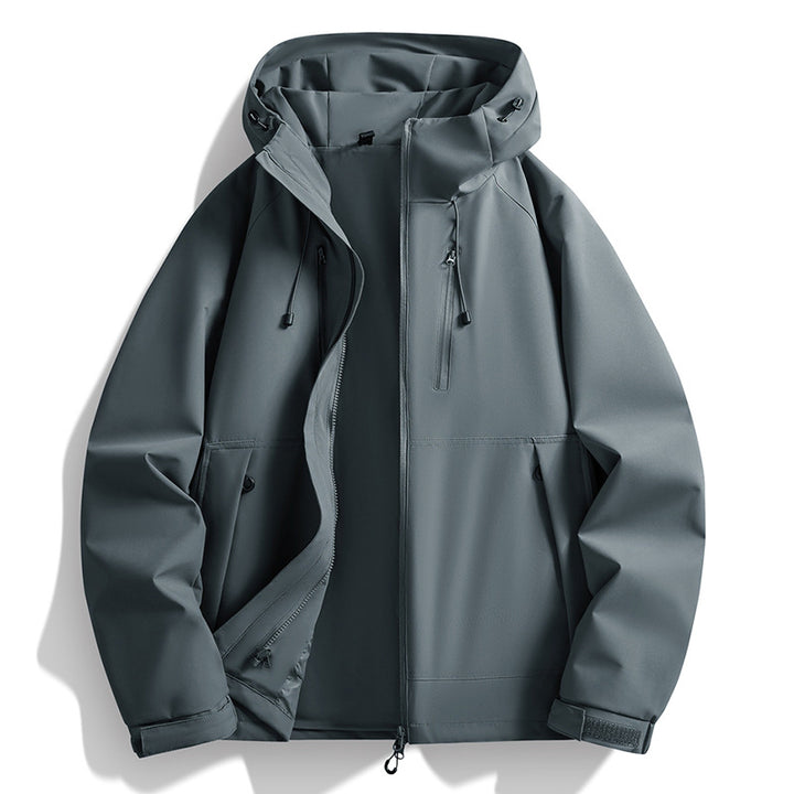 Herren Softshelljacke mit Kapuze, winddichter Außenlage, verstellbarem Saum & Reißverschluss-Taschen Drune