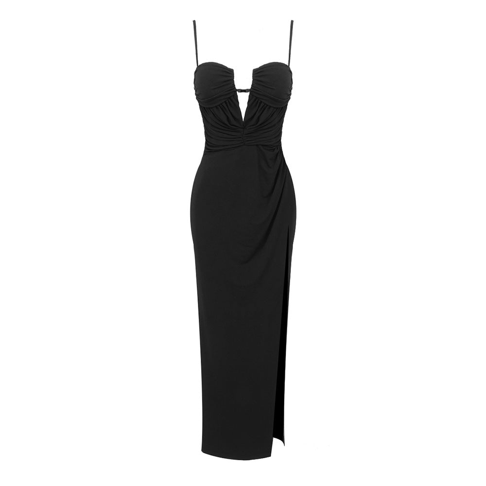 Damen Elegantes Maxikleid mit tiefem V-Ausschnitt und raffinierten Drapierungen Drune