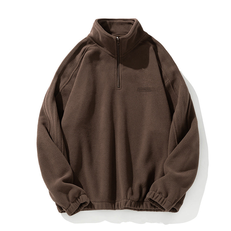 Unisex Fleece-Halbzip-Pullover mit Stehkragen, elastischem Saum und Raglanärmeln Drune