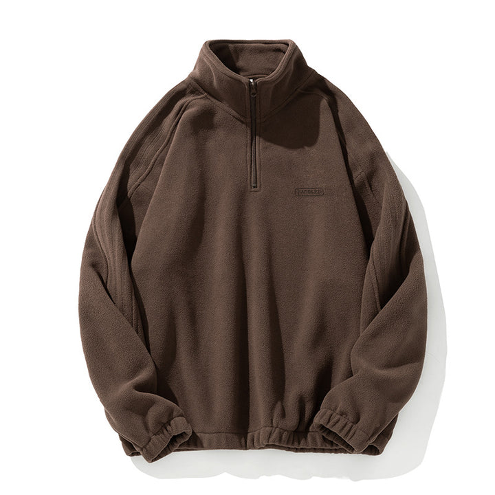 Unisex Fleece-Halbzip-Pullover mit Stehkragen, elastischem Saum und Raglanärmeln Drune