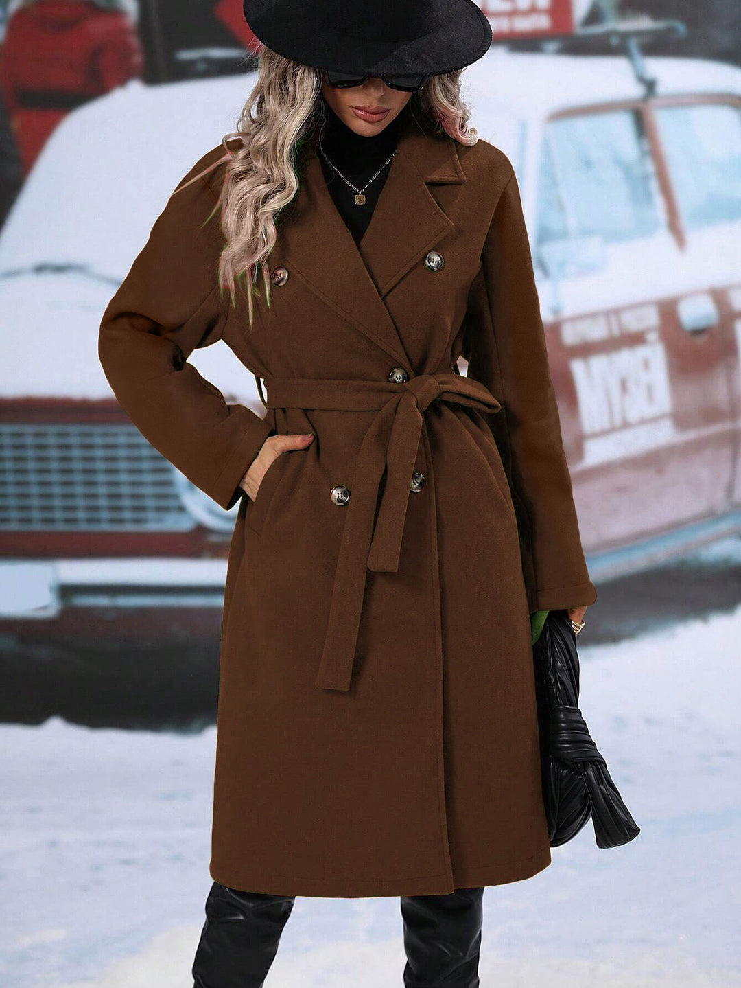 Damen eleganter Trenchcoat mit tailliertem Schnitt und Gürtel Drune