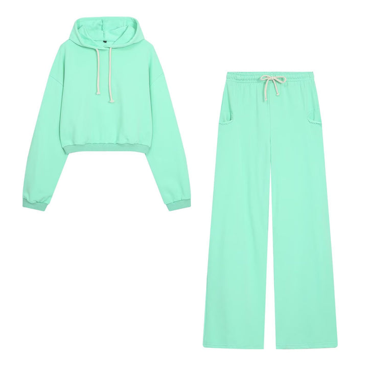 Damen Cropped-Hoodie und Palazzo-Loungehose Set Drune