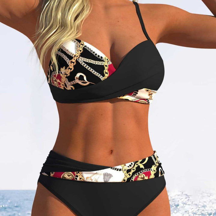 Damen Bikini-Set mit modischer Wickeloptik und schickem Kettenmuster Drune