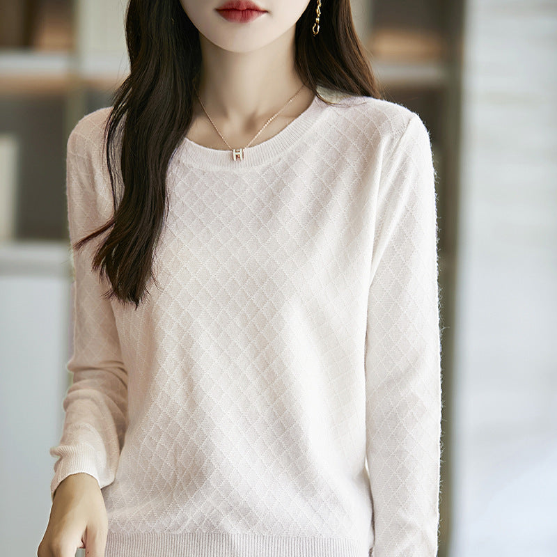 Damen Lässiger Feinstrickpullover mit dezentem Rautenmuster und gerippten Bündchen Drune