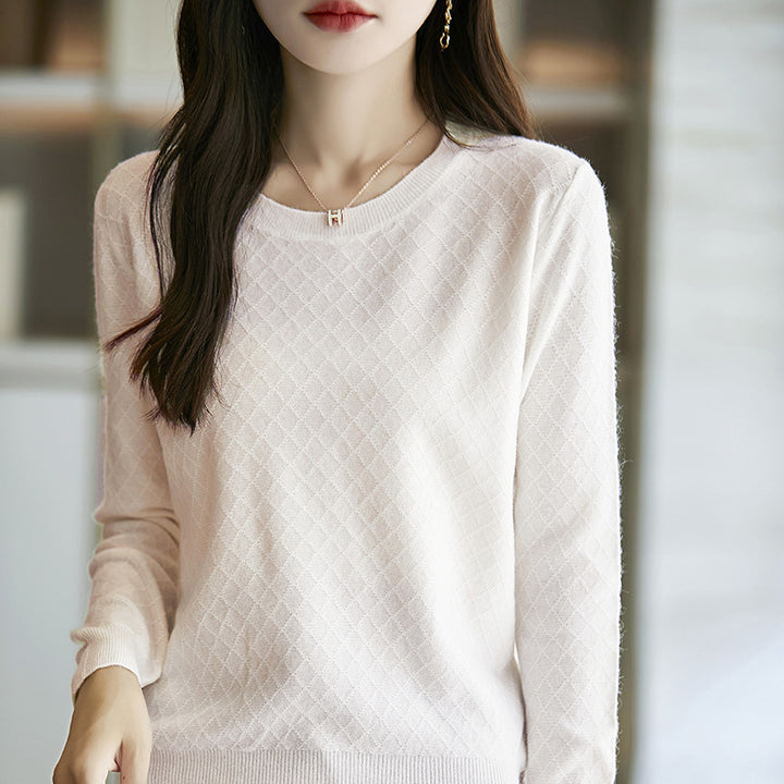 Damen Lässiger Feinstrickpullover mit dezentem Rautenmuster und gerippten Bündchen Drune