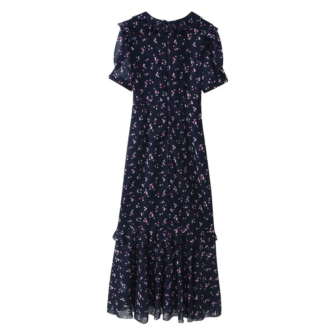 Damen Maxikleid mit Volants, V-Ausschnitt und floralem Chiffon-Look Drune