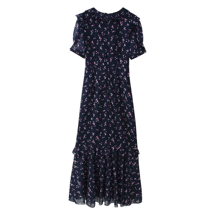 Damen Maxikleid mit Volants, V-Ausschnitt und floralem Chiffon-Look Drune