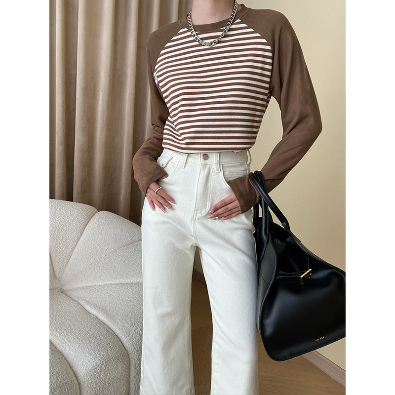 Damen gestreiftes Langarmshirt mit Raglanärmeln und modischem Design Drune