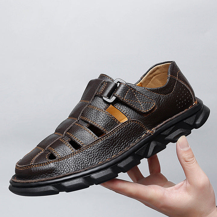 Herren offene Leder-Sandalen mit praktischem Klettverschluss und rutschfester Sohle Drune
