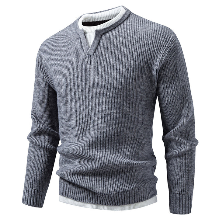 Herren Gerippter Strickpullover mit V-Notch und Lagenlook Drune