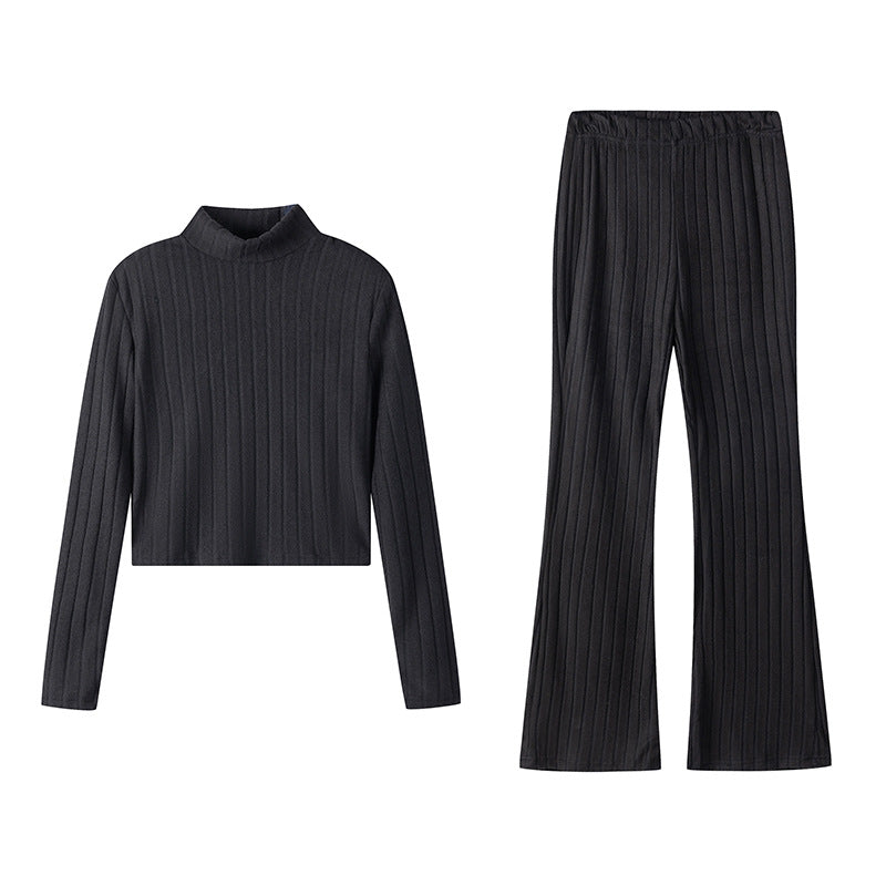 Damen Zweiteiliges Set mit hochgeschlossenem Pullover und ausgestellter Hose Drune