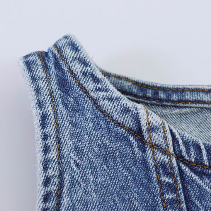 Damen Jeanskleid mit Rundhalsausschnitt und durchgehendem Knopfverschluss Drune