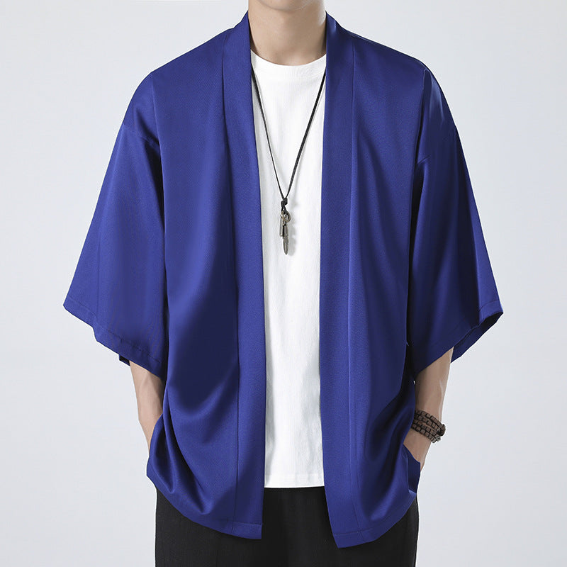 Herren nan kimonoartige Kurzjacke im Oversize-Stil mit offenem Schnitt und weichem Fall Drune