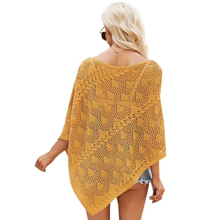 Damen luftiges Häkeloberteil im modernen Poncho-Stil mit innovativer Lochstruktur Drune